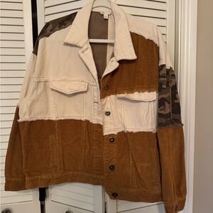 Colorblock Corduroy & Denim Jacket with Camo Accents